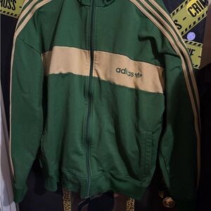 Adidas Men's Green and Tan Track Jacket